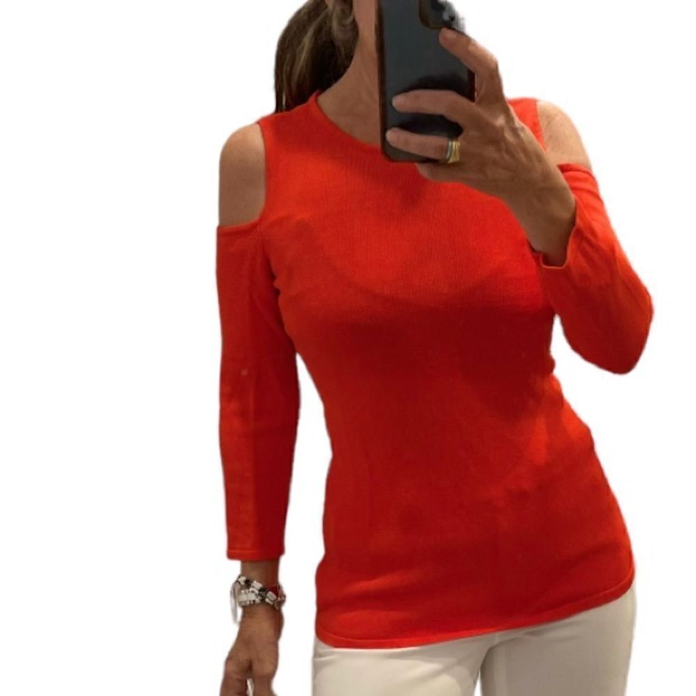INC INTERNATIONAL CONCEPTS Red Cold Shoulder Knit Top.Size M